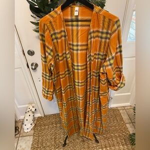 it’s Plaid Long Duster Open Front Cardigan Cover Up Kimono LS 1X